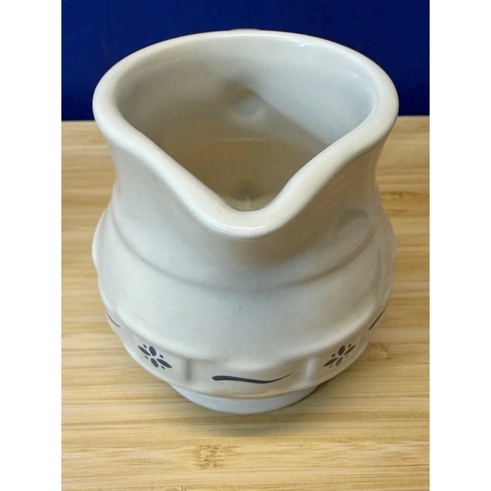 Longaberger Pottery Woven Traditions Blue Cream and Sugar Set Ivory Vitrified